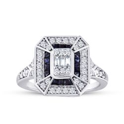 0.71 Karat Pırlanta Baget Safir Yüzük - 1