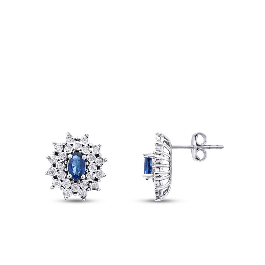 0.72 Karat Pırlanta Safir Küpe