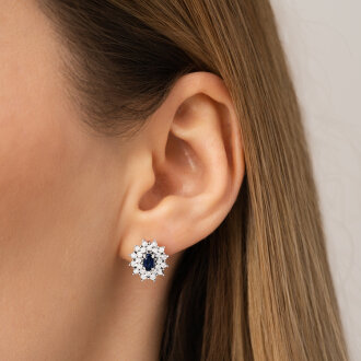 0.72 Karat Pırlanta Safir Küpe - 3