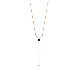 0.73 Karat Pırlanta Safir Y Kolye - 1