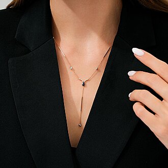 0.73 Karat Pırlanta Safir Y Kolye - 3