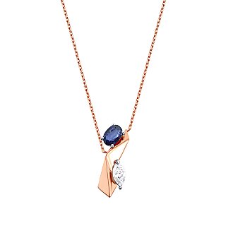 0.75 Karat Pırlanta Safir Kolye - 1