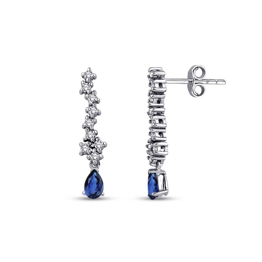 0.75 Karat Pırlanta Safir Küpe