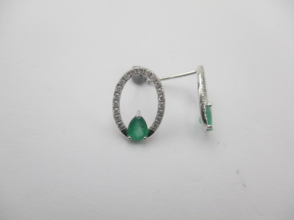 0,76 Karat Pırlanta Küpe Zümrüt F-G SI 14 Ayar - 1