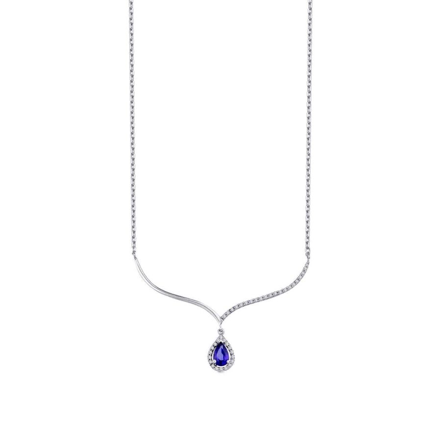 0.78 Karat Pırlanta Safir Damla Kolye