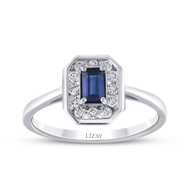 0.79 Karat Pırlanta Safir Yüzük - 1