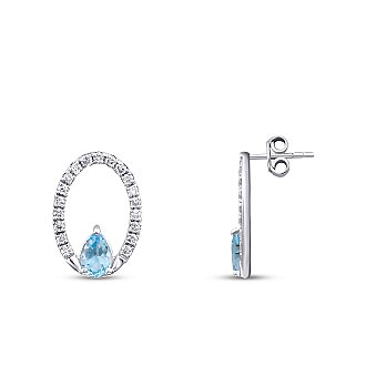 0.80 Karat Pırlanta Blue Topaz Küpe - 1