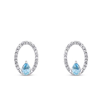 0.80 Karat Pırlanta Blue Topaz Küpe - 2