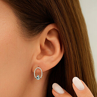 0.80 Karat Pırlanta Blue Topaz Küpe - 3