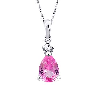 0.80 Karat Pırlanta Pembe Safir Kolye - 2