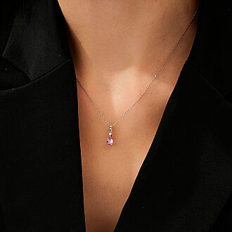 0.80 Karat Pırlanta Pembe Safir Kolye - 3