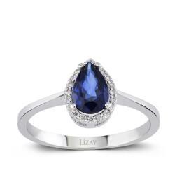 0.83 Carat Diamond Drop Sapphire Ring 