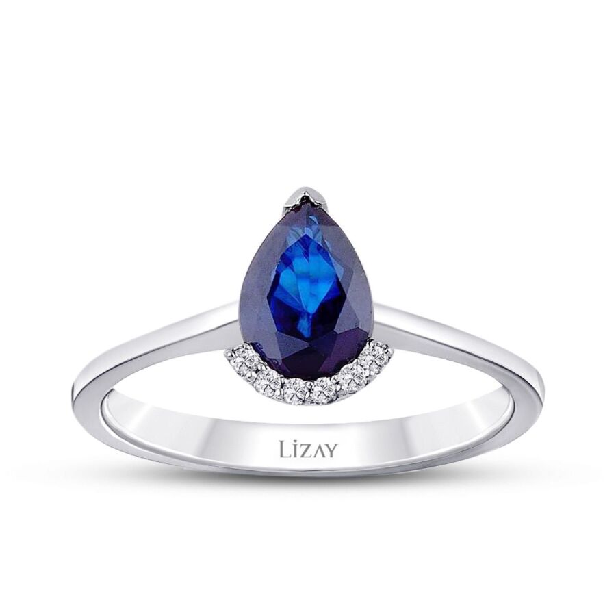 0.84 Karat Pırlanta Damla Safir Yüzük