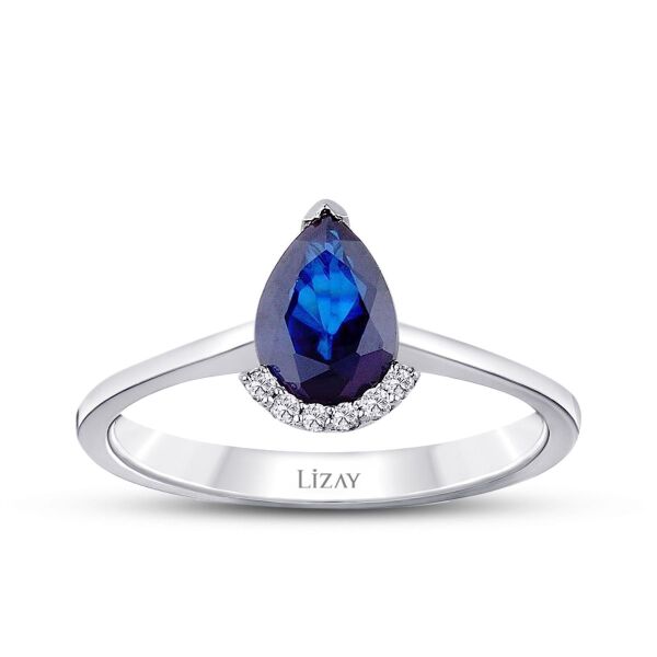 0.84 Karat Pırlanta Damla Safir Yüzük