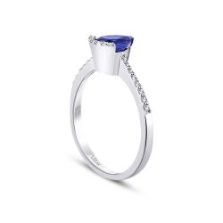 0.85 Karat Pırlanta Safir Yüzük - 2