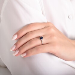 0.85 Karat Pırlanta Safir Yüzük - 3