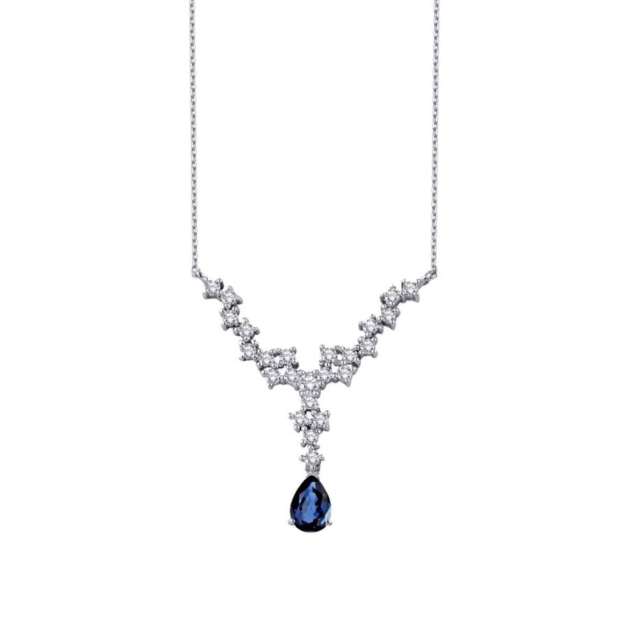 0.86 Karat Pırlanta Safir Damla Kolye