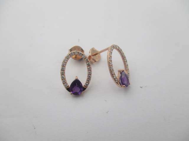 0.9 Karat PIRLANTA KÜPE Yarı Değerli Fantazi KÜPE 14 AYAR