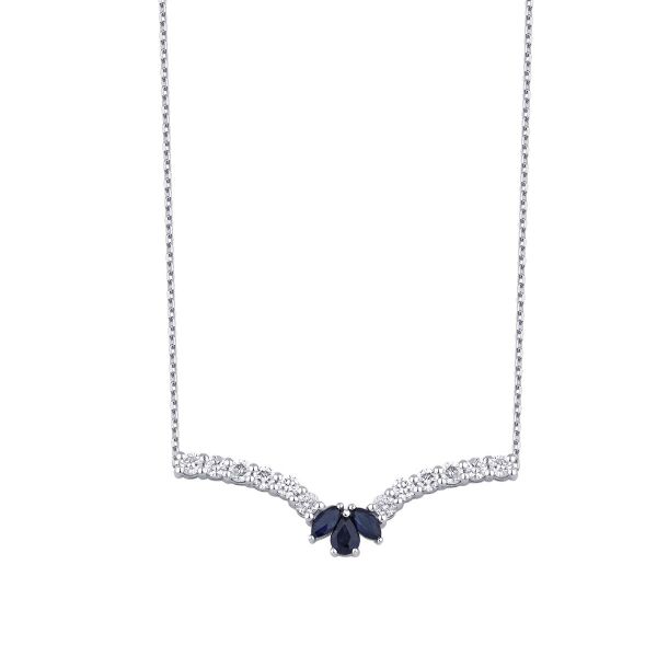 0.91 Karat Pırlanta Safir Lotus Kolye - 2