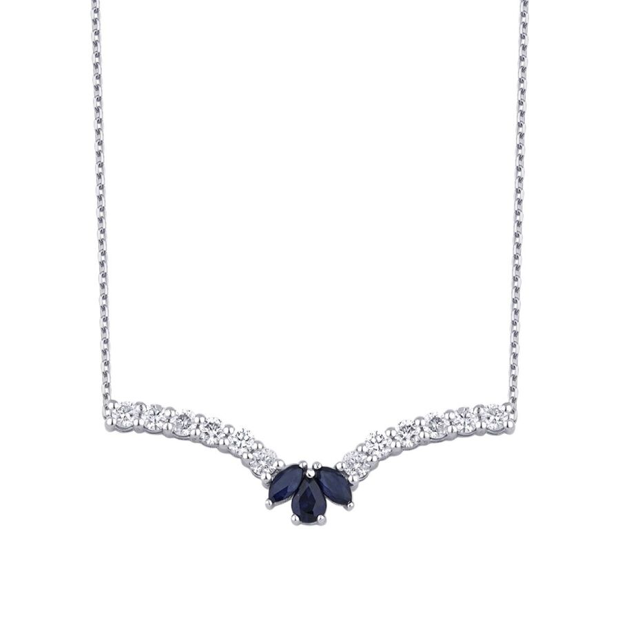 0.91 Karat Pırlanta Safir Lotus Kolye