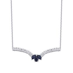 0.91 Karat Pırlanta Safir Lotus Kolye - 1