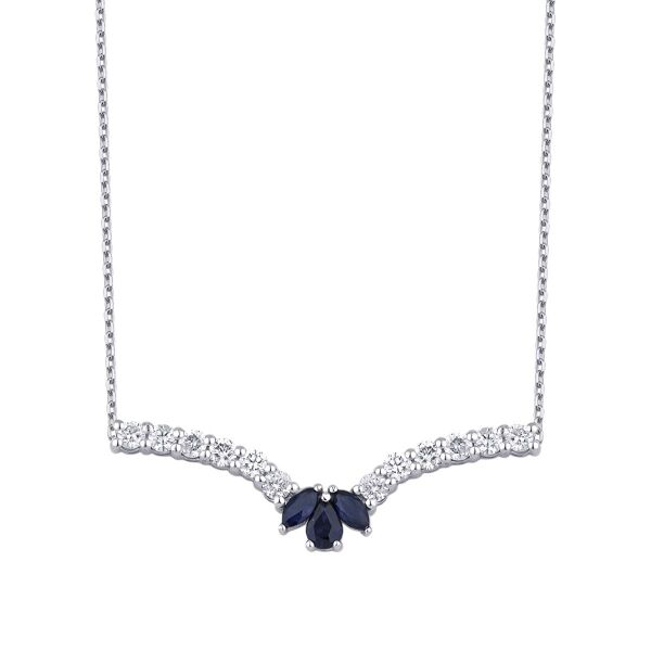 0.91 Karat Pırlanta Safir Lotus Kolye - 1