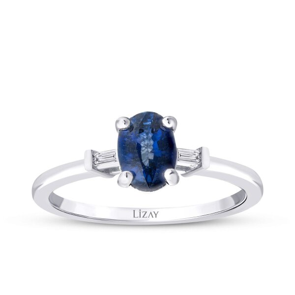 0.91 Karat Pırlanta Safir Yüzük - 1