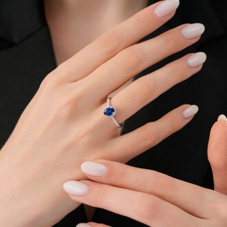 0.96 Karat Pırlanta Safir Yüzük - 3