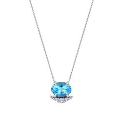 0.99 Karat Pırlanta Blue Topaz Kolye - 1