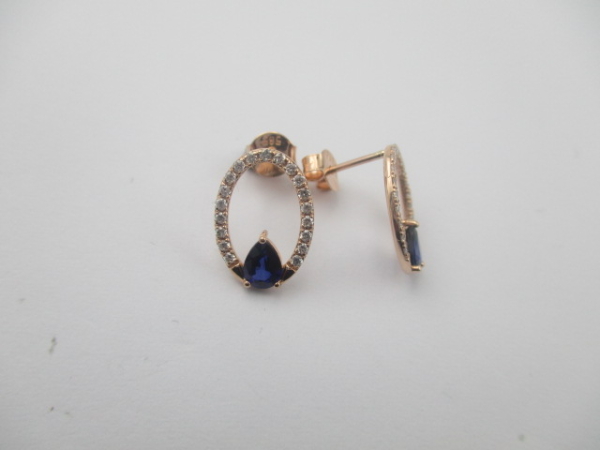 0,99 Karat Pırlanta Küpe Safir F-G SI 14 Ayar - 1