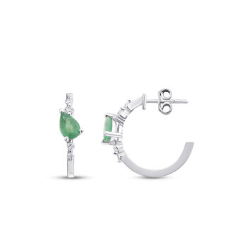 1.06 Karat Pırlanta Damla Taşlı Zümrüt Küpe - Lizay Pırlanta