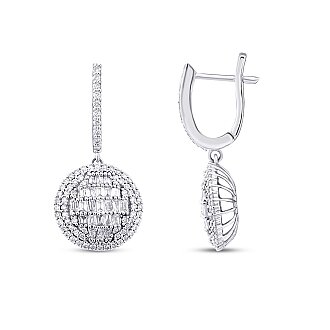 1.12 Karat Pırlanta Baget Taşlı Yuvarlak Küpe - 1