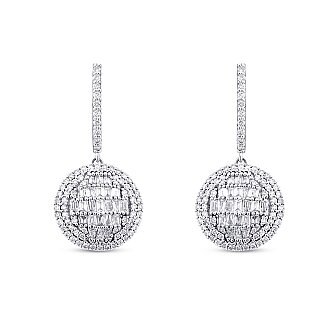 1.12 Karat Pırlanta Baget Taşlı Yuvarlak Küpe - 2