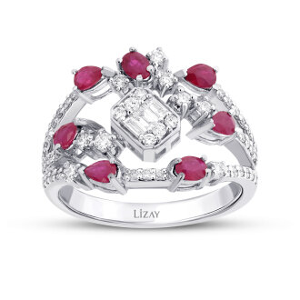 1.12 Karat Pırlanta Damla Taşlı Yakut Yüzük - Lizay Pırlanta