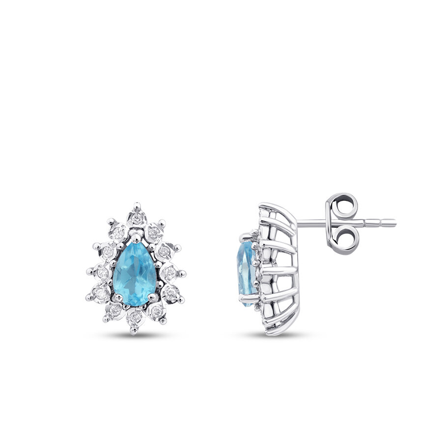 1.18 Karat Pırlanta Damla Taşlı Blue Topaz Küpe