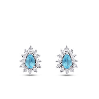 1.18 Karat Pırlanta Damla Taşlı Blue Topaz Küpe - 2