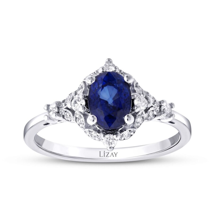 1.25 Karat Pırlanta Safir Oval Yüzük