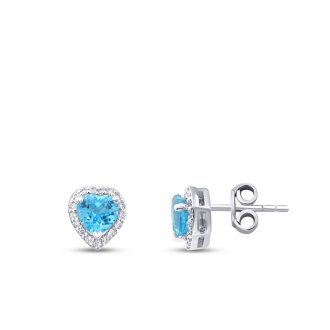 1.28 Karat Pırlanta Blue Topaz Kalp Taşlı Küpe - Lizay Pırlanta