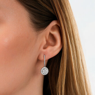 1.31 Karat Pırlanta Yuvarlak Taşlı Küpe - 3