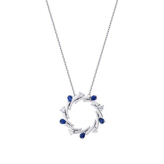 1.45 Karat Pırlanta Safir Kolye - 1