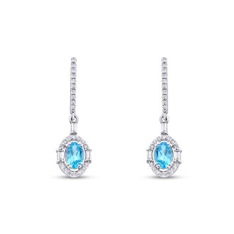 1.51 Karat Pırlanta Blue Topaz Oval Baget Küpe - 2