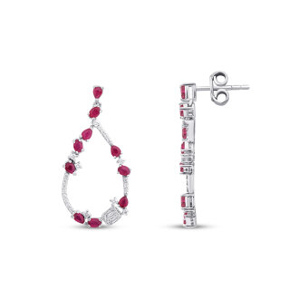 1.75 Karat Pırlanta Damla Yakut Trend Küpe - 1