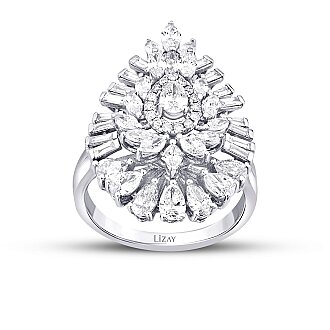 1.91 Karat Pırlanta Baget Taşlı Damla Yüzük - 1