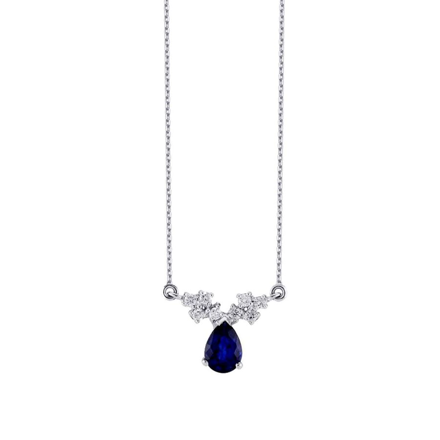 1.02 Karat Pırlanta Safir Damla Kolye