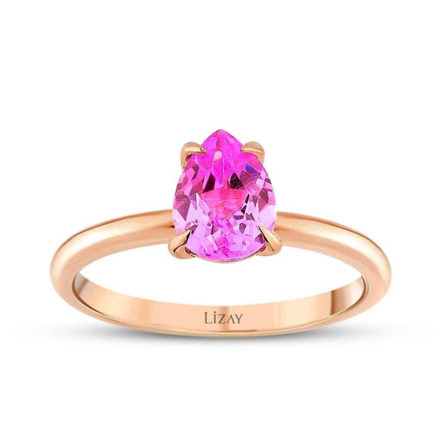 1.03 Karat Pembe Safir Damla Yüzük