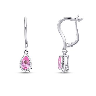 1.03 Karat Pırlanta Pembe Safir Küpe - 1