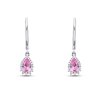 1.03 Karat Pırlanta Pembe Safir Küpe - 2