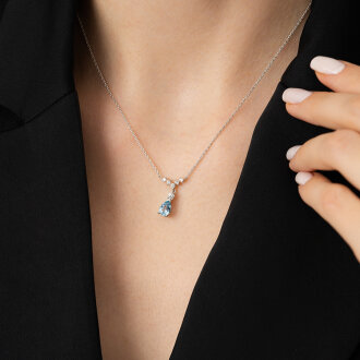 1.05 Karat Pırlanta Blue Topaz Kolye - 3
