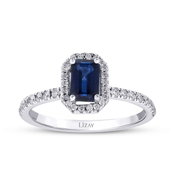 1.08 Karat Pırlanta Safir Yüzük - 1