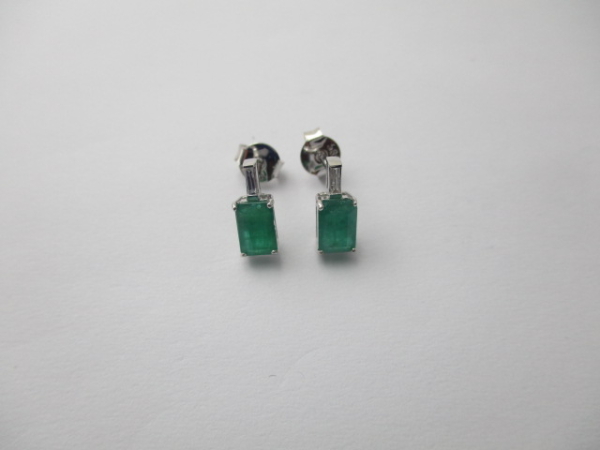 1,19 Karat Pırlanta Küpe Zümrüt F VS-SI 14 Ayar - 1
